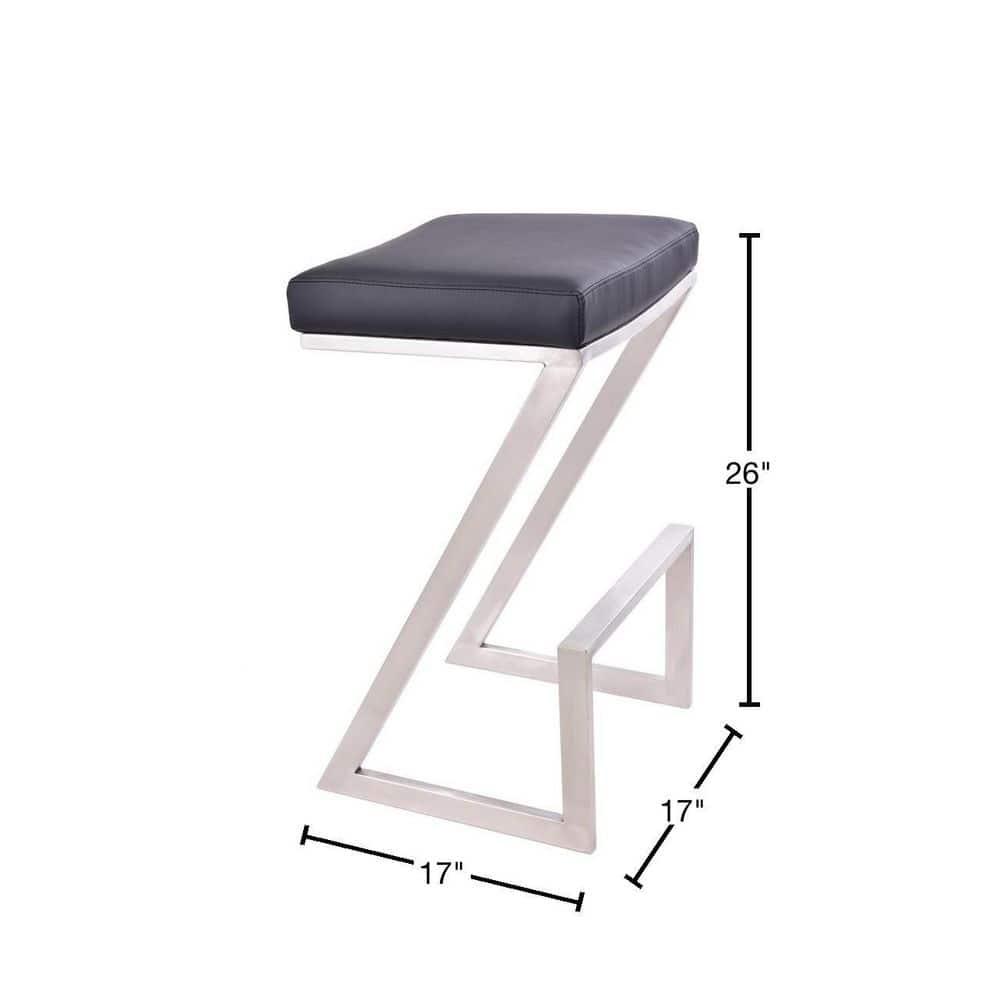 Armen Living Atlantis Backless Faux Leather and Brushed Stainless Steel Bar Stool