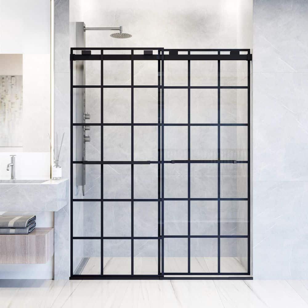 Houston 56-60" W x 76" H Double Sliding Frameless Shower Door with 3/8" Grid Clear Glass