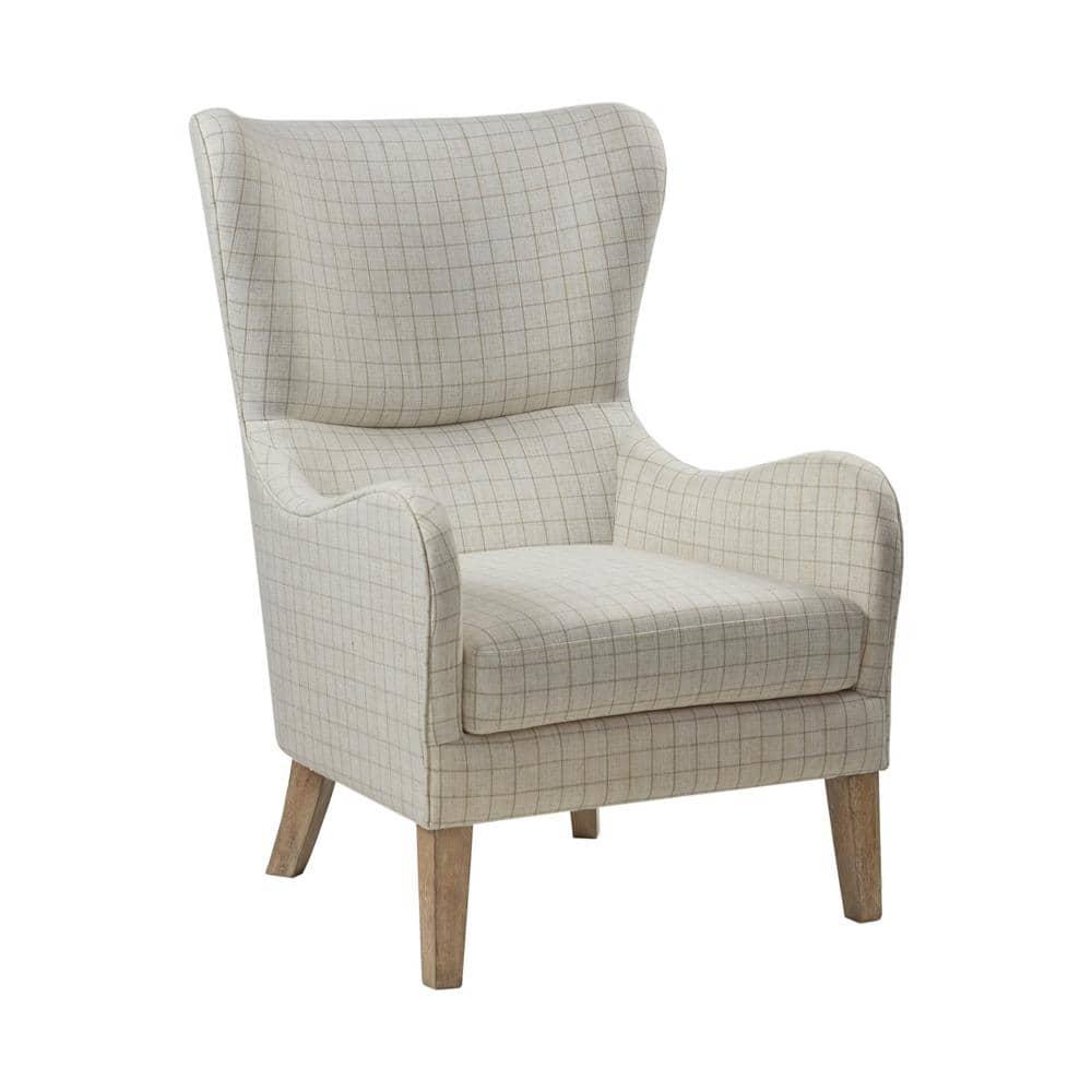 Madison Park Aria Swoop Upholstered Wing Chair Linen: Polyester, Removable Cushions, Wood Legs
