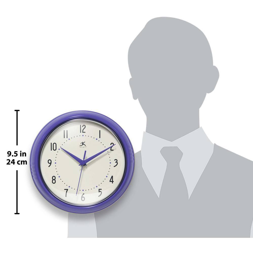 9.5" Retro Round Wall Clock Purple - Infinity Instruments: Indoor Decorative Timepiece for Kitchen