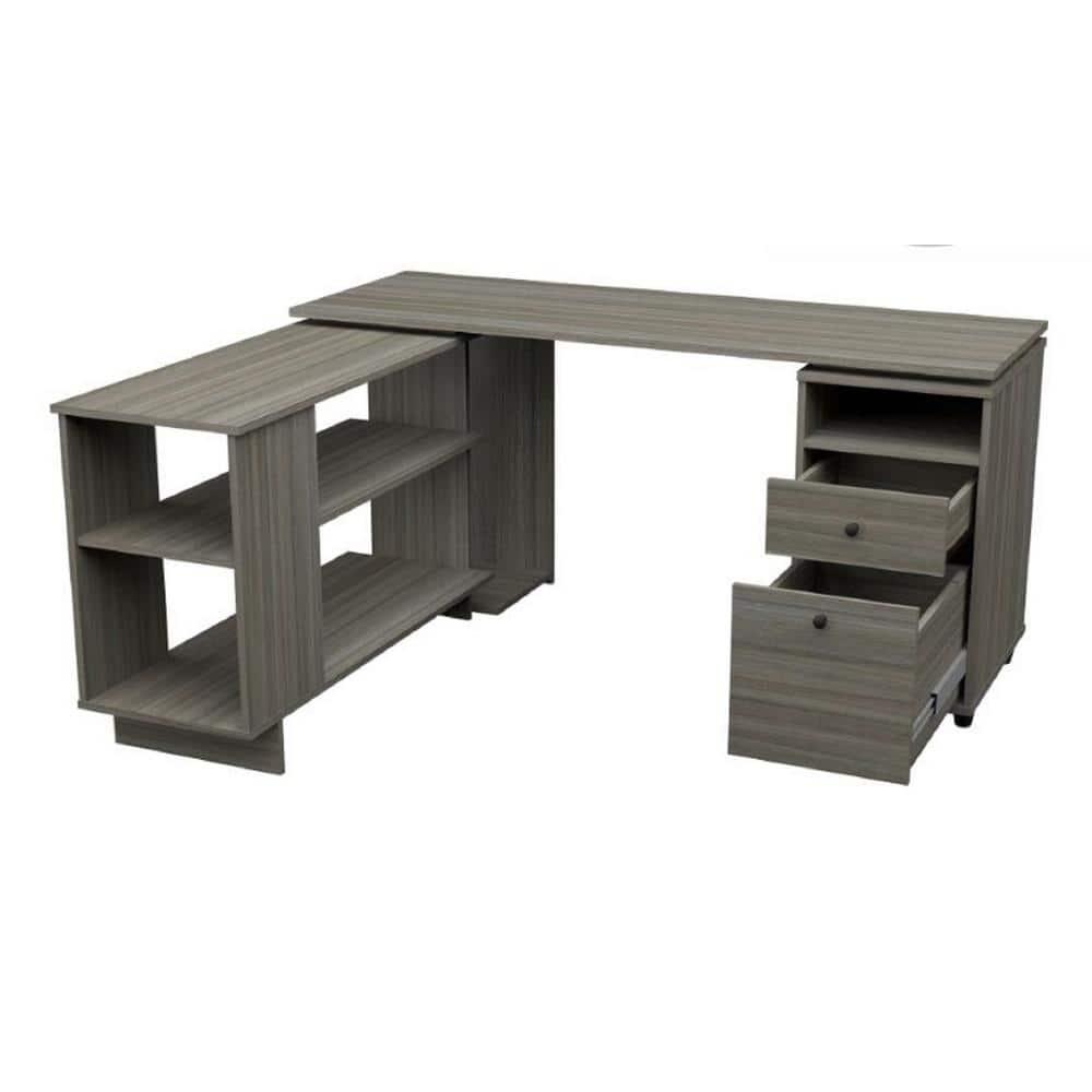 Inval L-Shaped Reversible Computer Desk, Smoke Oak