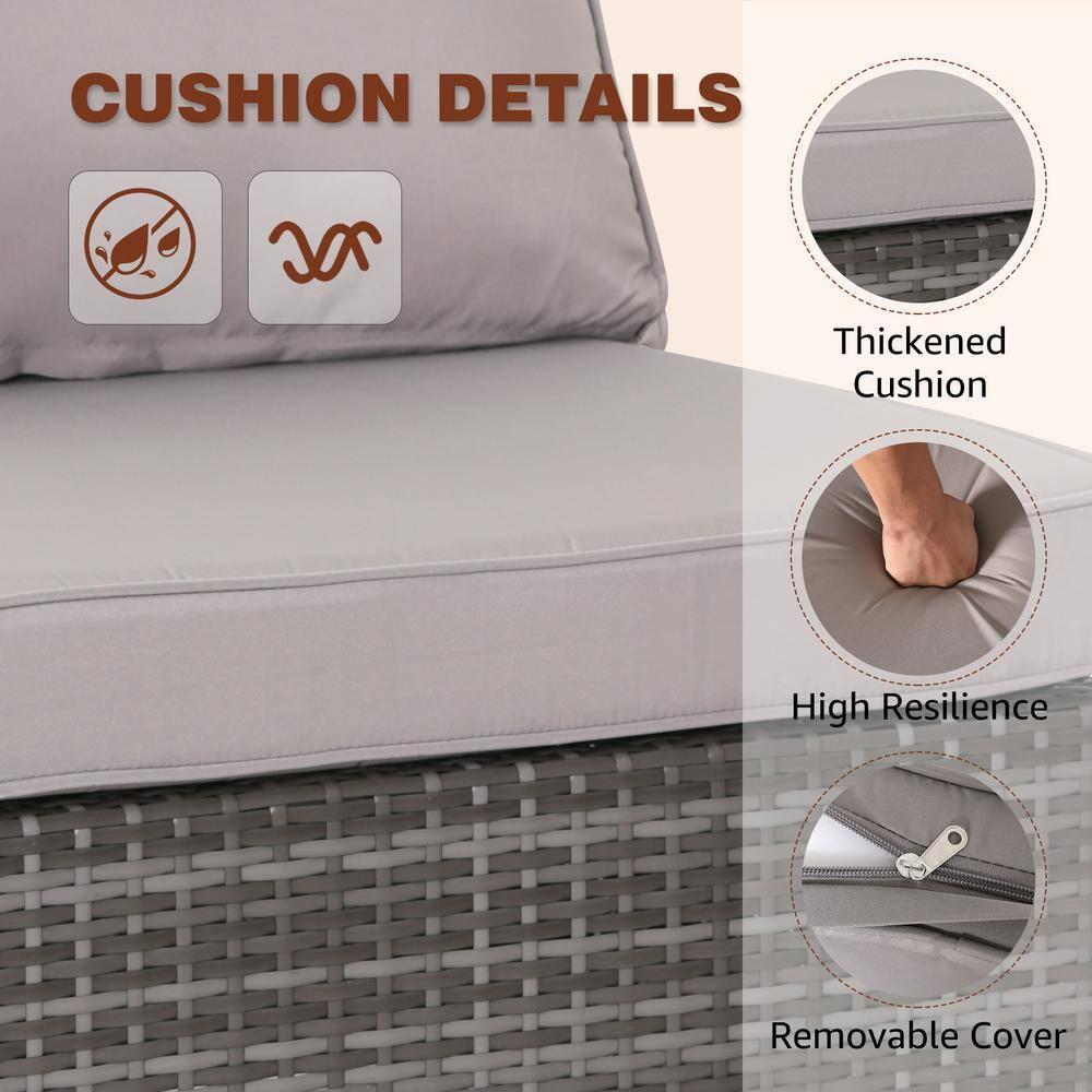 Valita 7 Piece Outdoor PE Wicker Furniture Set, Patio Gray Rattan Sectional Sofa Couch with Washable Grey Cushions