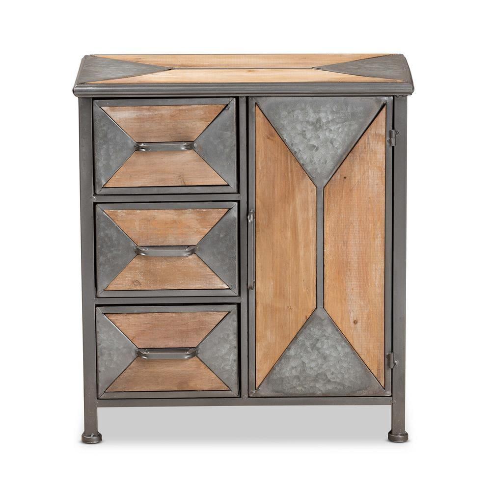 Livi Homes Vortex 3-Drawer Accent Storage Cabinet in Rustic Industrial Antique Grey Finished Metal and Whitewashed Oak Brown Finished Wood
