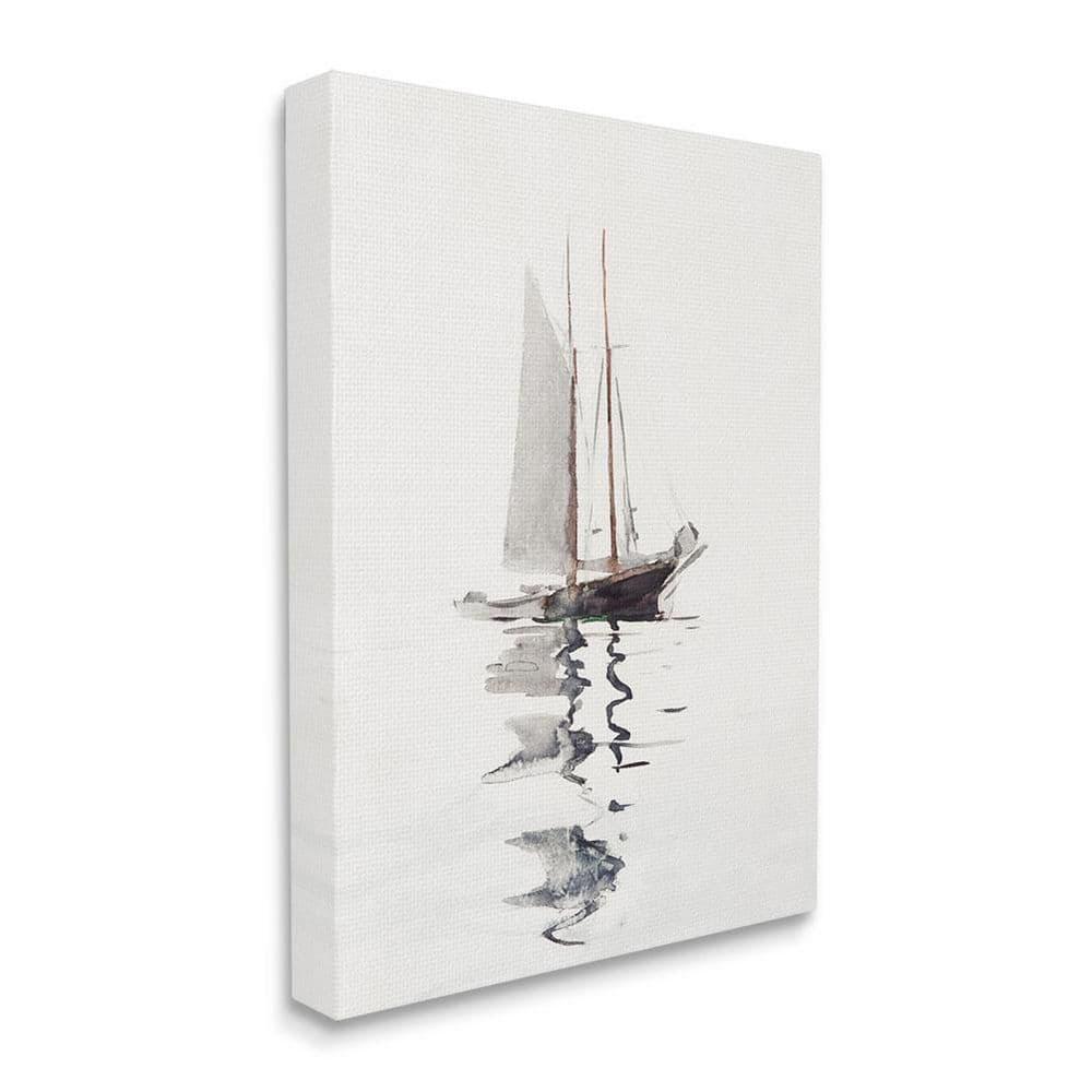 Stupell Industries " Tranquil Sailboat Vessel Floating Lone Ocean Reflection " by Lettered And Lined Painting Print