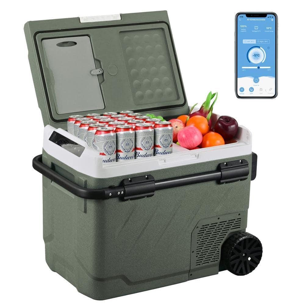 Alpicool 52Qt Dual Zone Portable Car Refrigerator, 12V/24V/220V Portable Car Fridge, With APP Smart Design to Remote Control Temperature, Large Capacity Cooler and Freezer, Wheels & Retractable Handle for Easy Move Anywhere