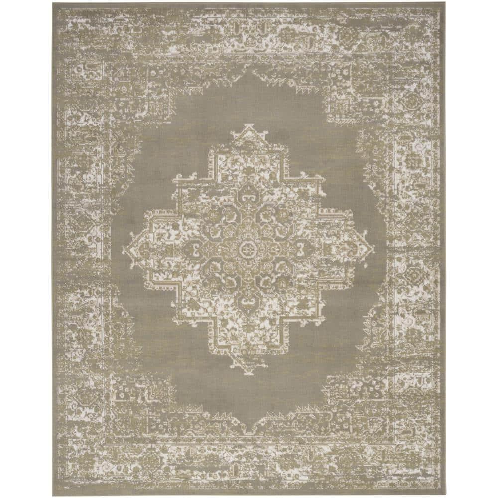 Nourison Grafix Center Medallion Area Rug Olive 7'10" x 9'10"