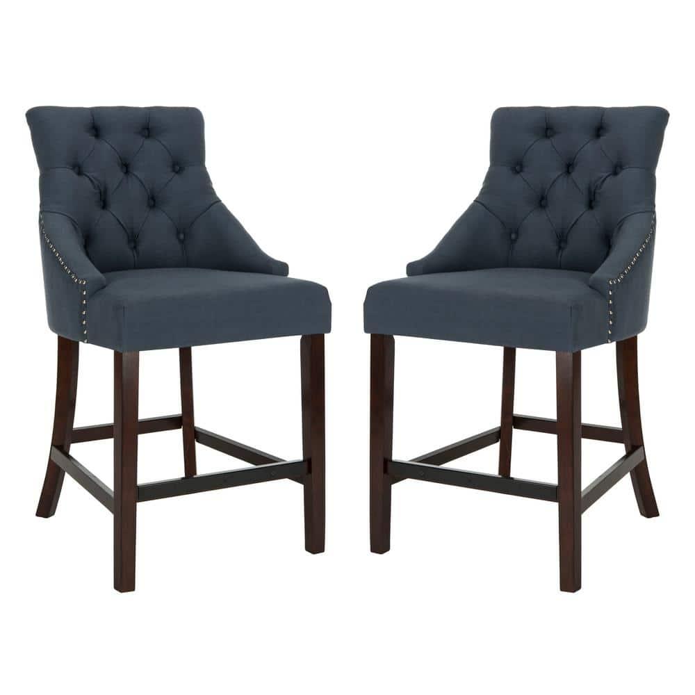 Eleni Tufted Wing Back Counter Stool (Set of 2) - BST6305 - Navy/Espresso - Safavieh