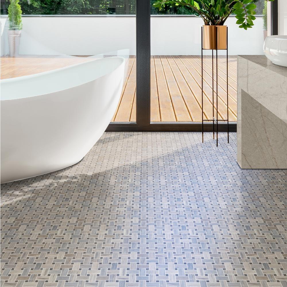 Angora Basketweave 12.5" x 12.5" Polished Marble Mosaic Floor and Wall Tile