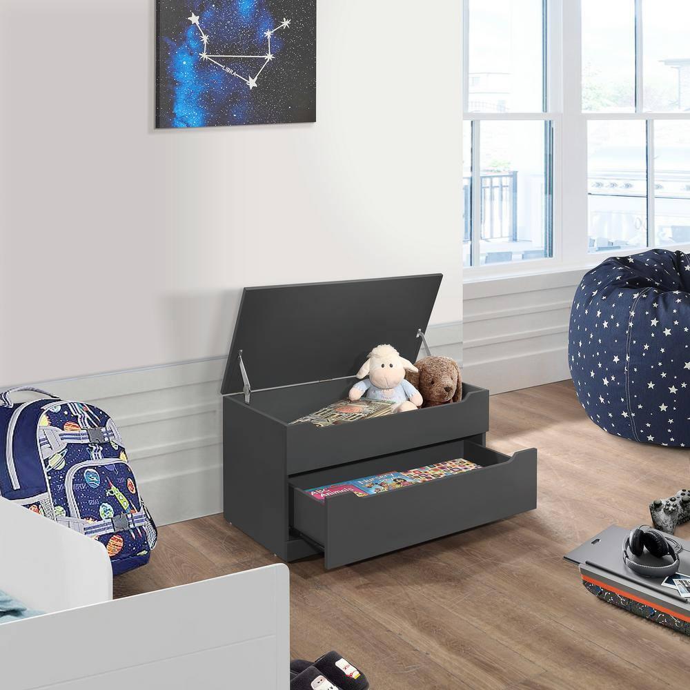 Kings Brand Furniture - Chelsea Storage Bench Toy Box Storage Chest with Drawer for Playroom, Living Room, Bedroom, Gray