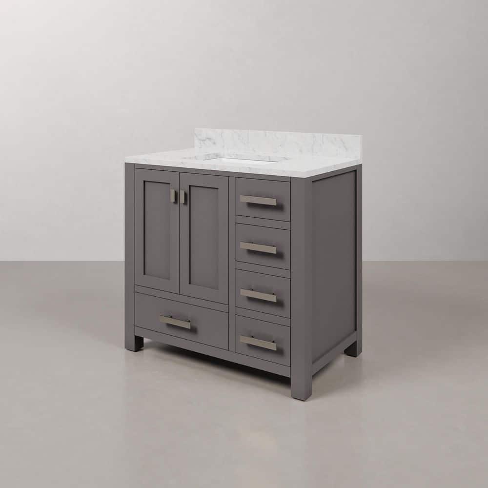 Madison 36 in. W x 21.5 in. D x 34 in. H Single Sink Bath Vanity in Cashmere Grey with Carrara White Marble Top