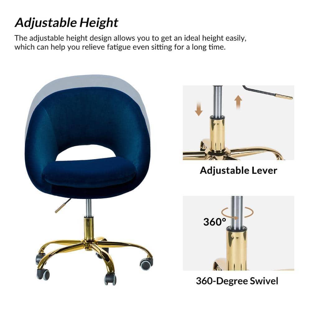 Luxury Office Chair Premium Modern Velvet Swivel Desk Chair with Chic Gold Base in Bold Colors Navy