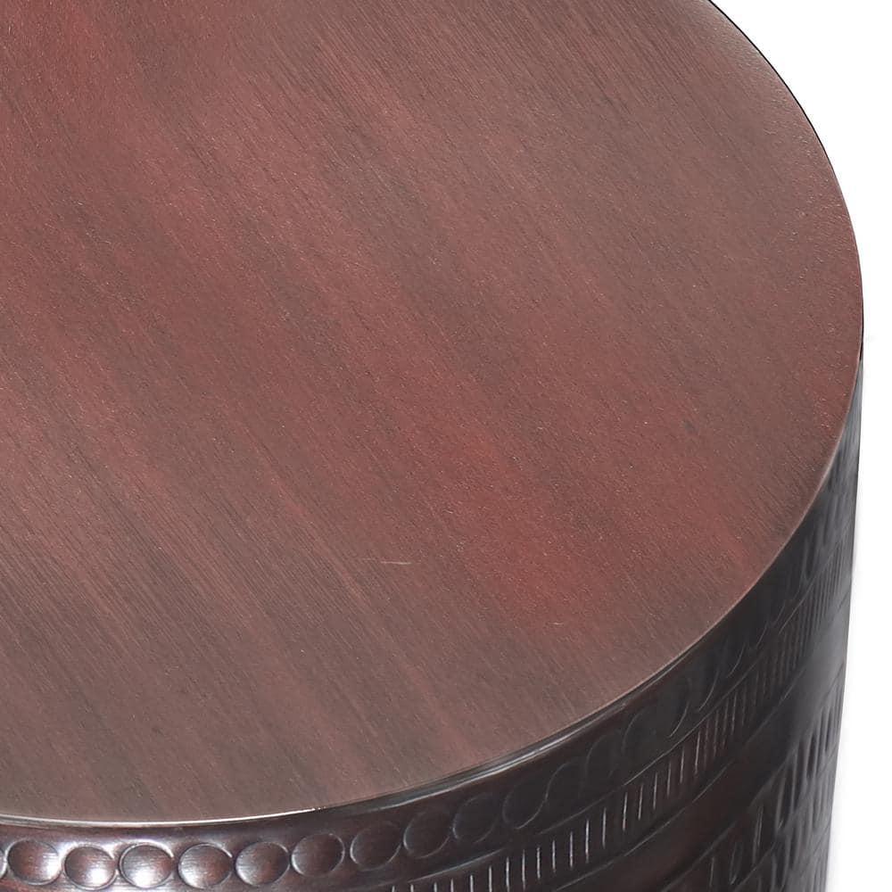 Simpli Home 15"W Metal Boho End Table with Drum Design and Textured Finish, Assembled