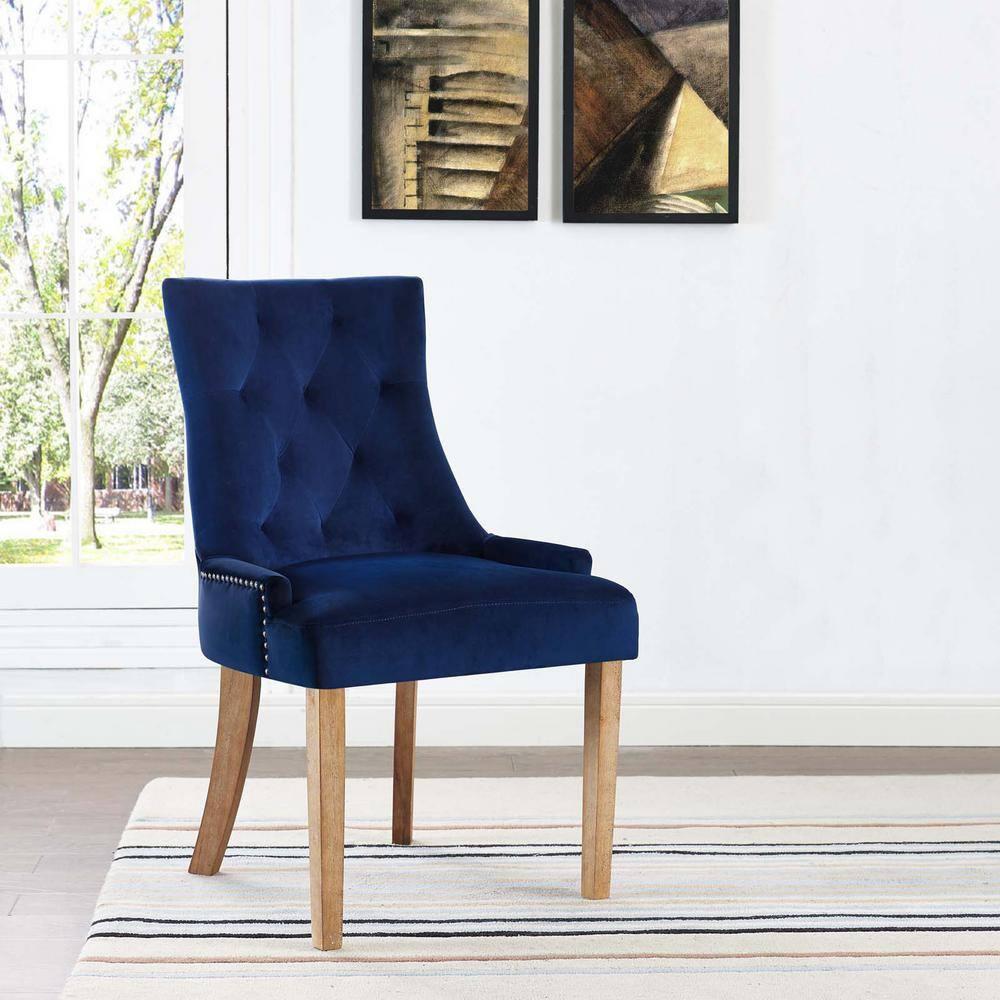 Modway Pose Tufted Performance Velvet Upholstered Dining Chair with Nailhead Trim in Navy