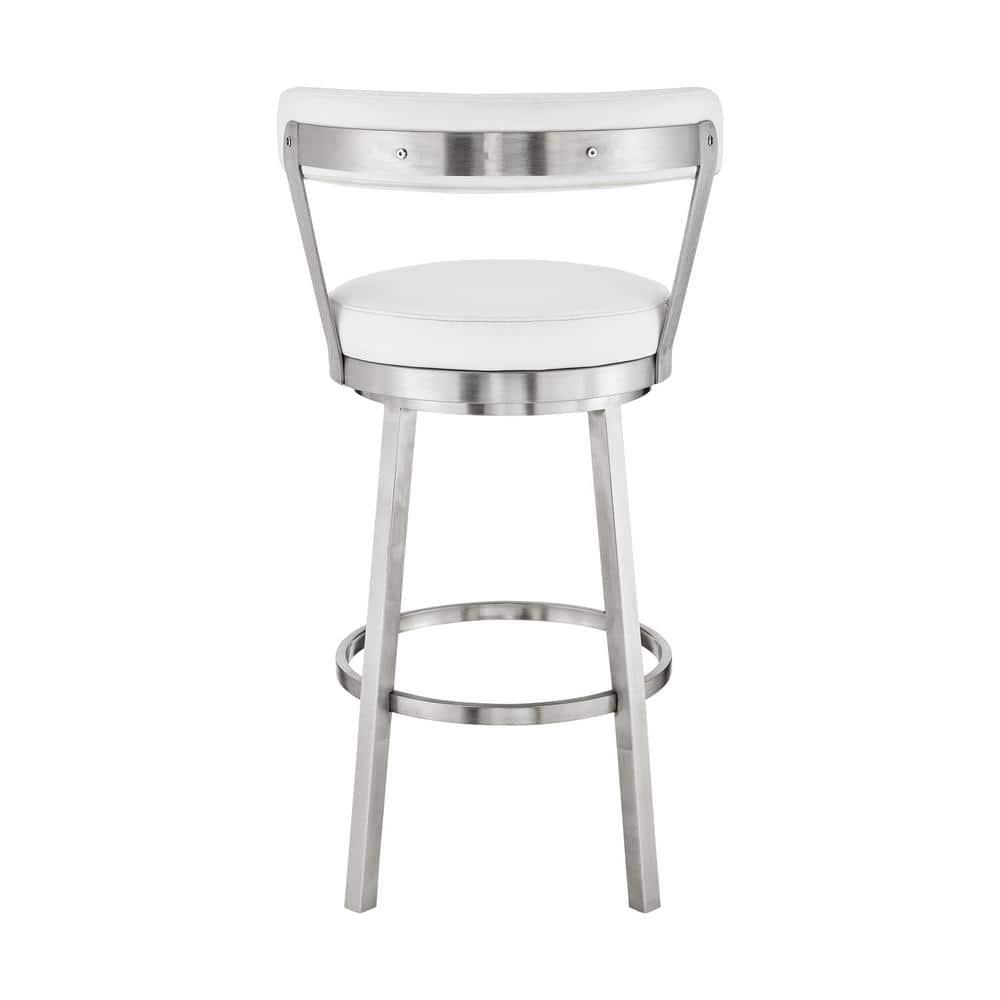 Bryant 26" Counter Height Swivel Bar Stool in Brushed Stainless Steel Finish and White Faux Leather