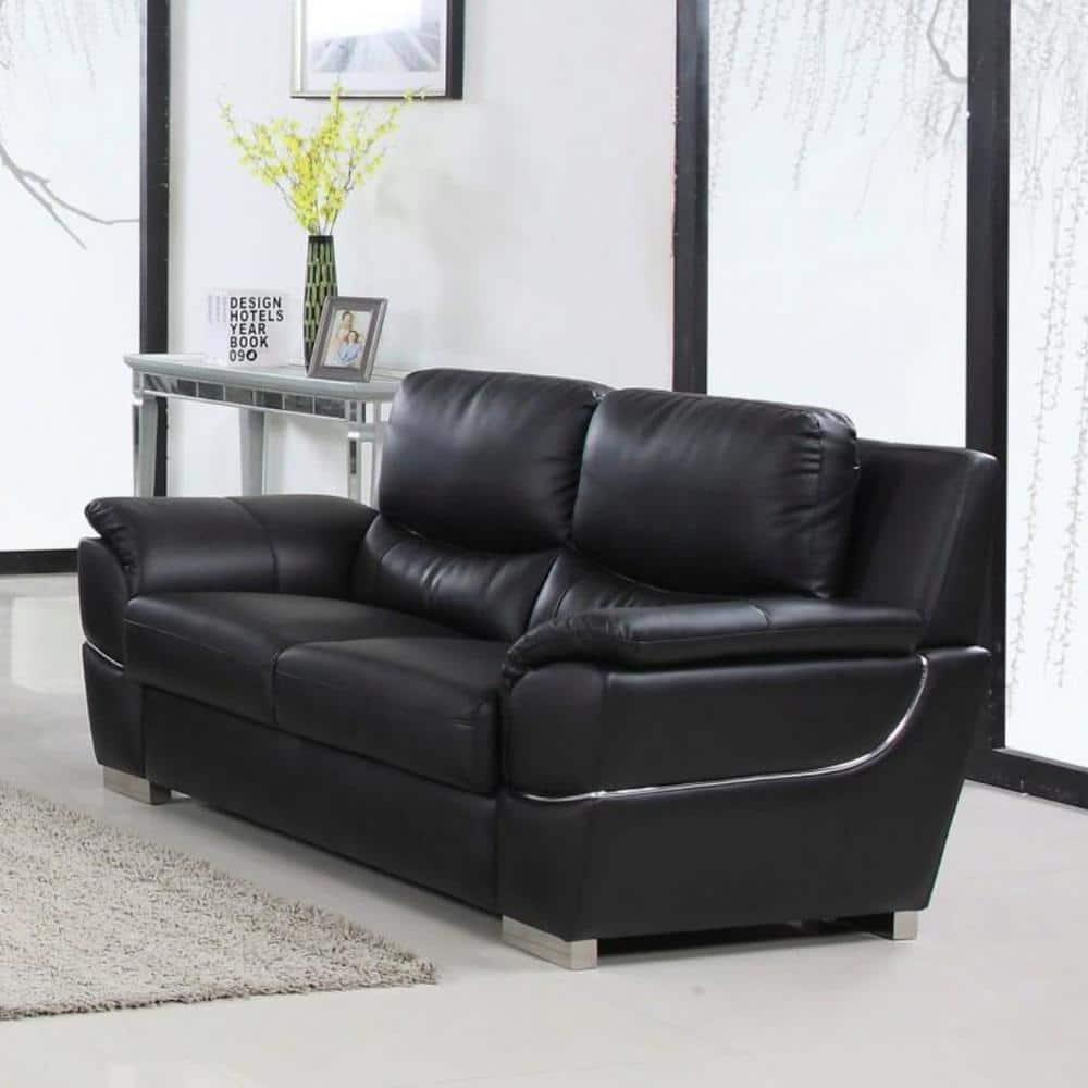 Home Roots Chic Leather Loveseat, Black - 37 in.