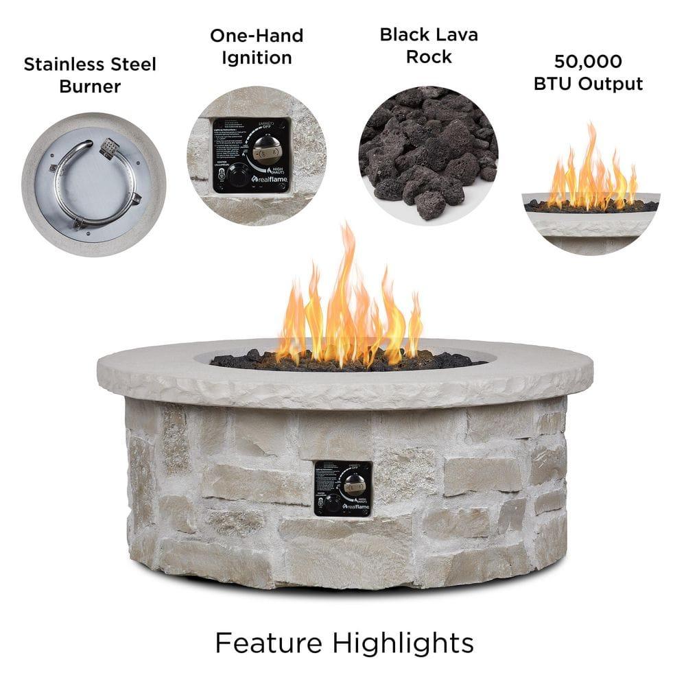 Real Flame Scottsdale 40" Round Stone Propane Fire Pit Table By Real Flame