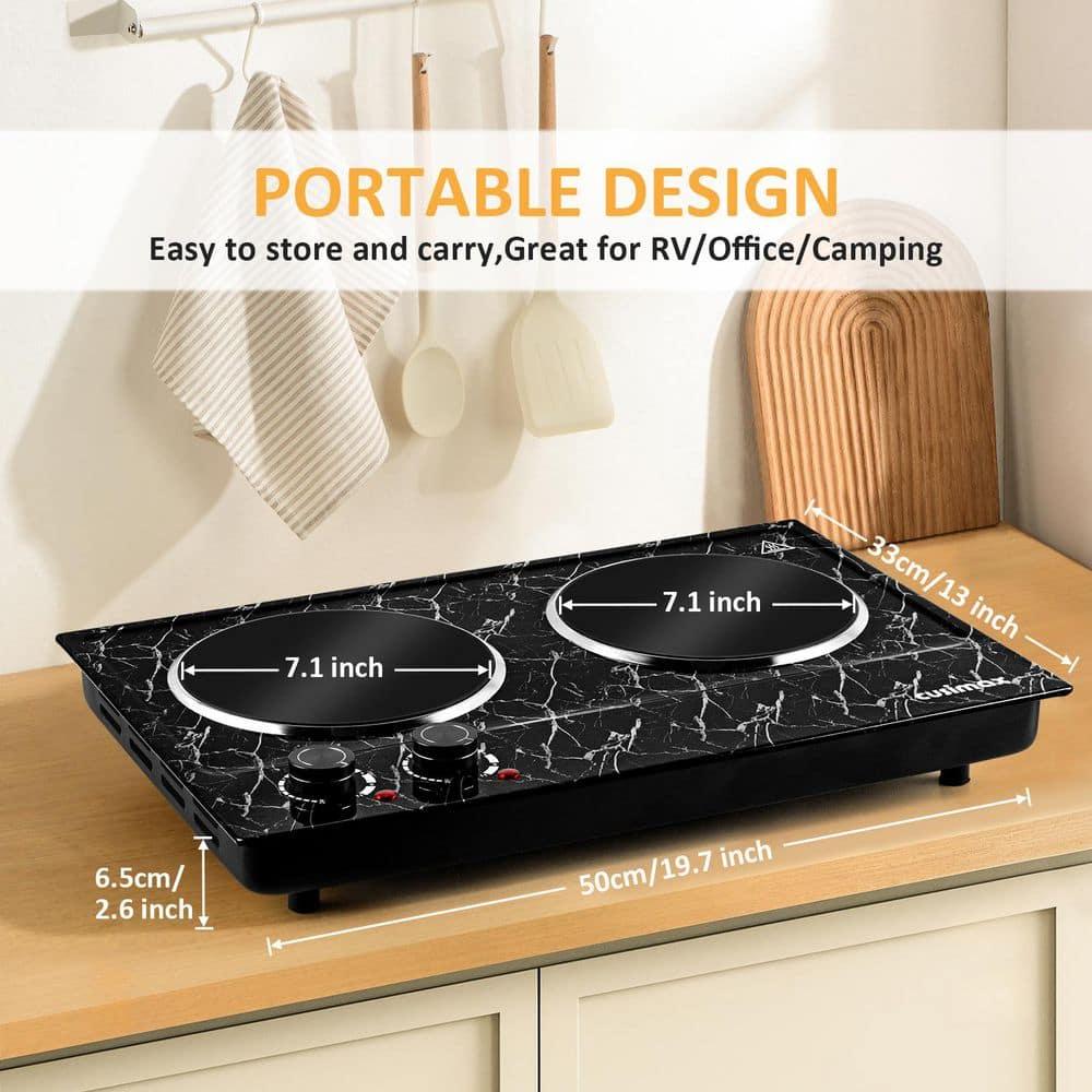 Portable 2-Burner 7.4 in. Black Electric Stove 1800-Watt Hot Plate with Anti-Scald Handles