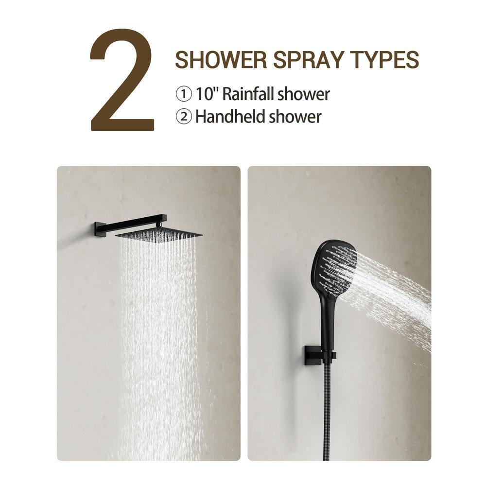 YAWWALK 10" Shower Head with 3-Spray Patterns Handheld in Matte Black (Valve Included)