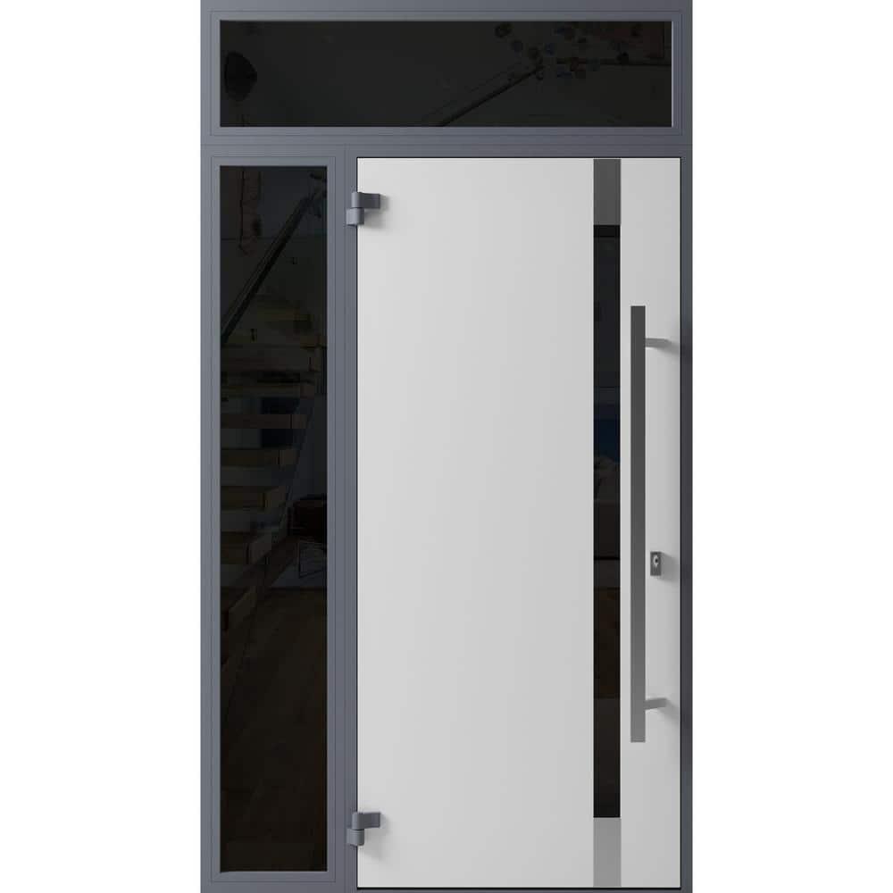 Front Exterior Prehung Steel Door / Ronex 1011 Grey / Stainless Inserts Entry Metal Modern Painted