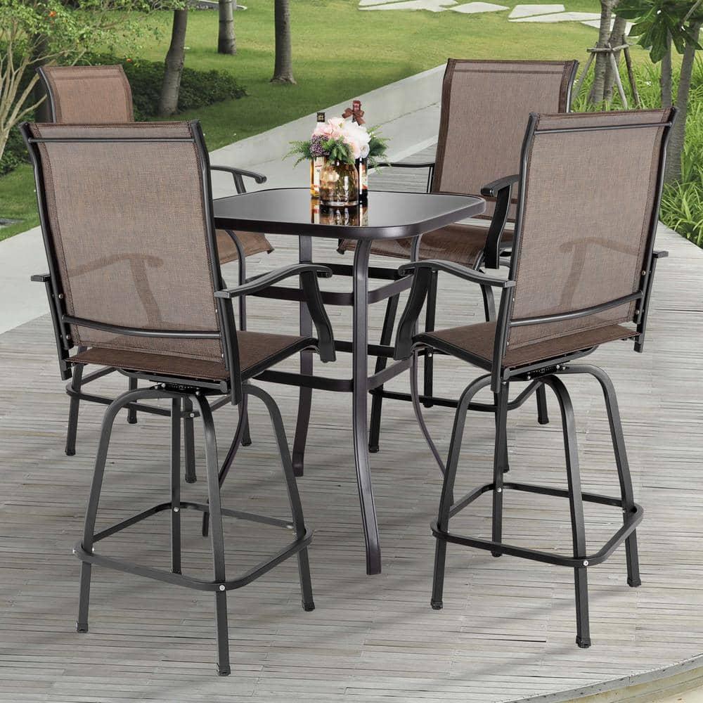 Swivel 4-Piece Metal Outdoor Bar Stool Chair High Bar Stools in Brown
