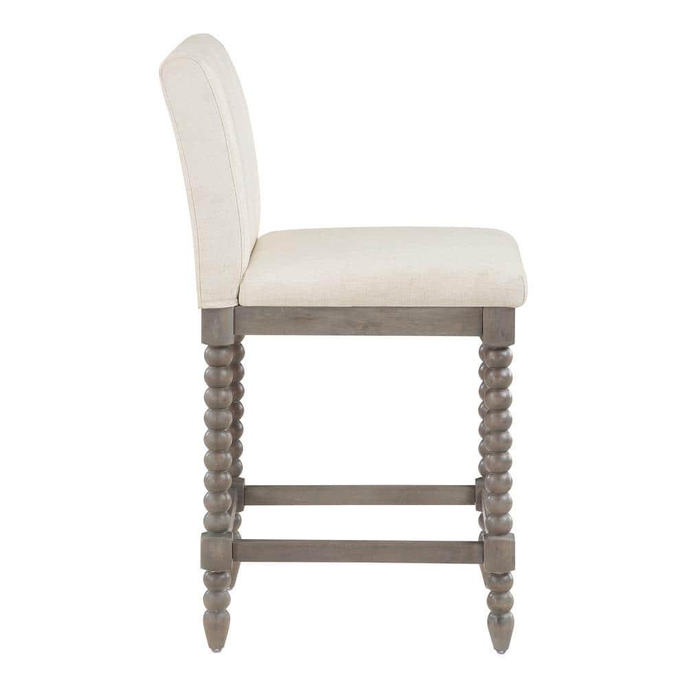 Abbott 26" Spindle Counter Stool with Brushed Gray Frame and Linen White Fabric