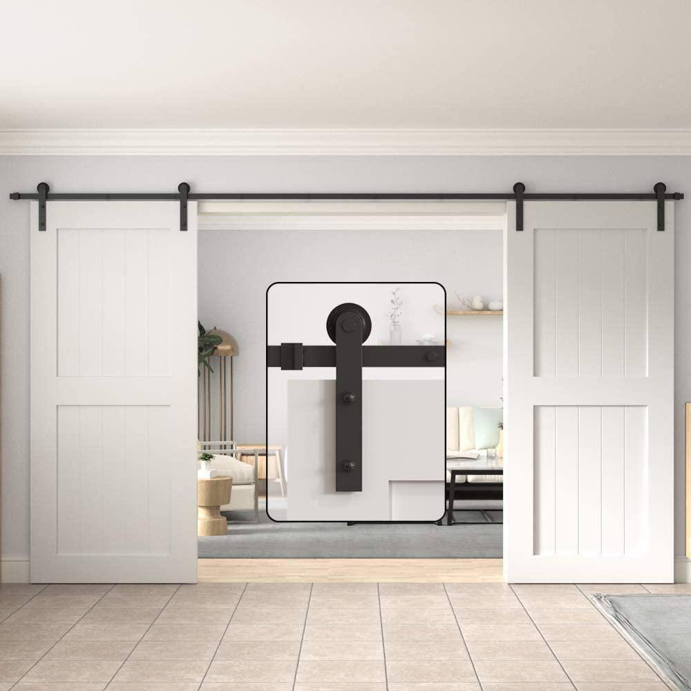 LAZ Black Steel Double Door Barn Door Hardware Kit Standard Double (NOT INCLUDE DOORS)