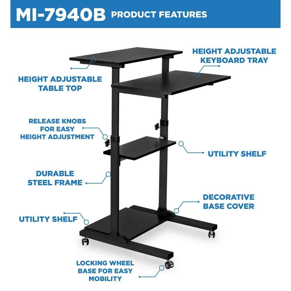 Mount-it Mount-It! Mobile Standing Desk and Rolling Presentation Cart ,27.5-Inch Platform, Locking Wheels
