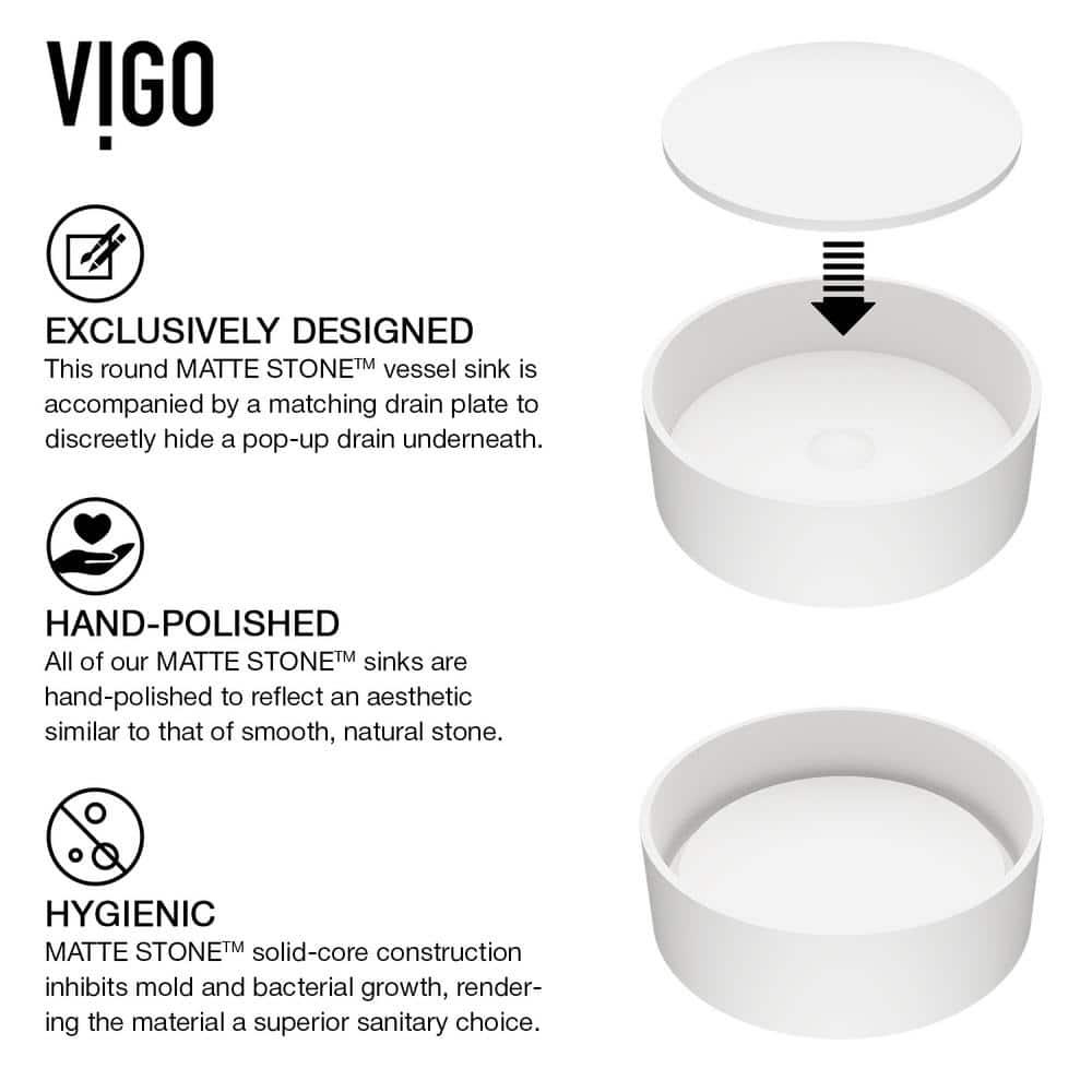 Anvil 16" L x 16" W x 5" H Round White Matte Stone™ Vessel Bathroom Sink with 11" H Faucet