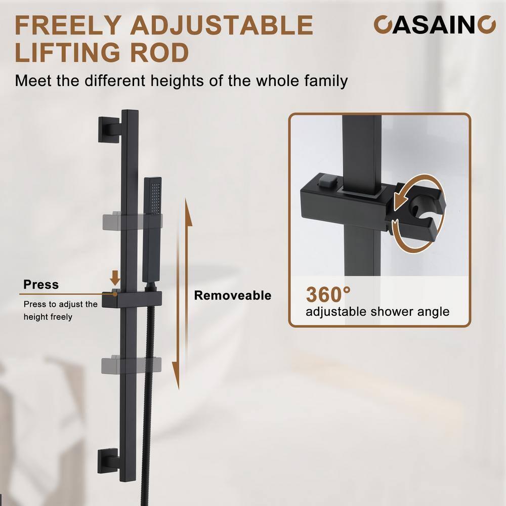CASAINC Rainfall Symphony 16inch Dual Shower Head Rainfall Thermostatic Shower System with 16-inch Slide Bar and Body spray KCHS0019-16MB