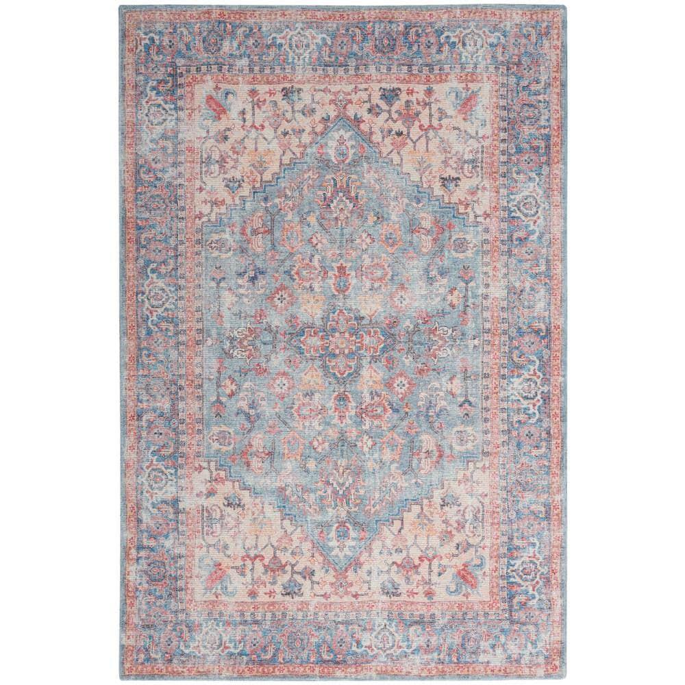 Machine Washable Oriental Blue/Red Area Rug