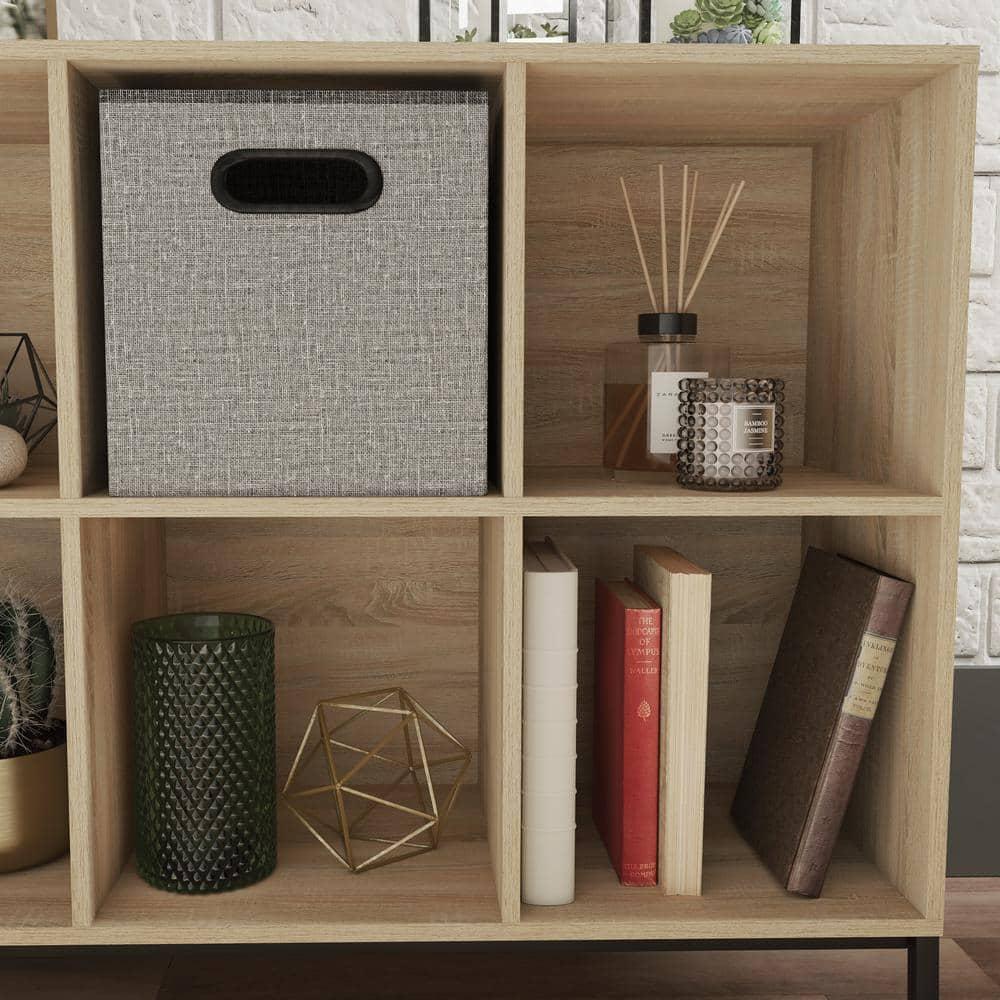 Sauder 27" 6 Cubbies North Avenue Organizer Charter Oak: Modern Metal Frame, 4-Shelf Bookcase, Brown Finish: Storage System Compatible