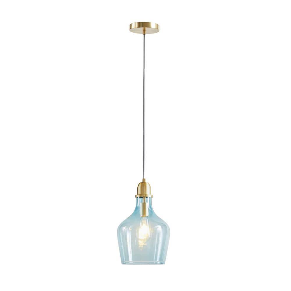 Ink+Ivy 9"x95.5" Auburn Bell Shaped Hanging Glass Simple Industrial Pendant Light Blue