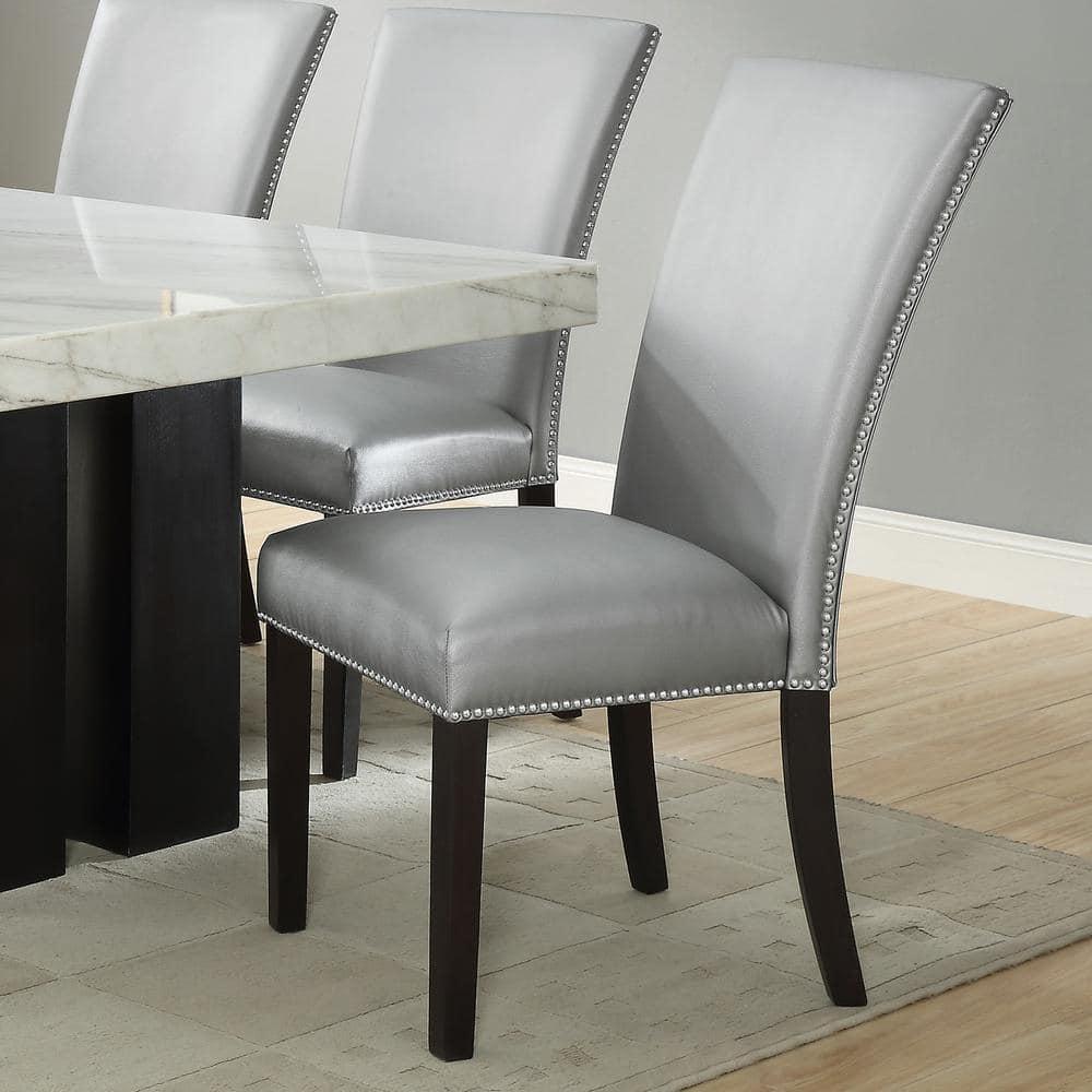 18" Set of 2 Camila Dining Chairs Silver - Steve Silver Co.: Modern Faux Leather, Nailhead, Wood Legs
