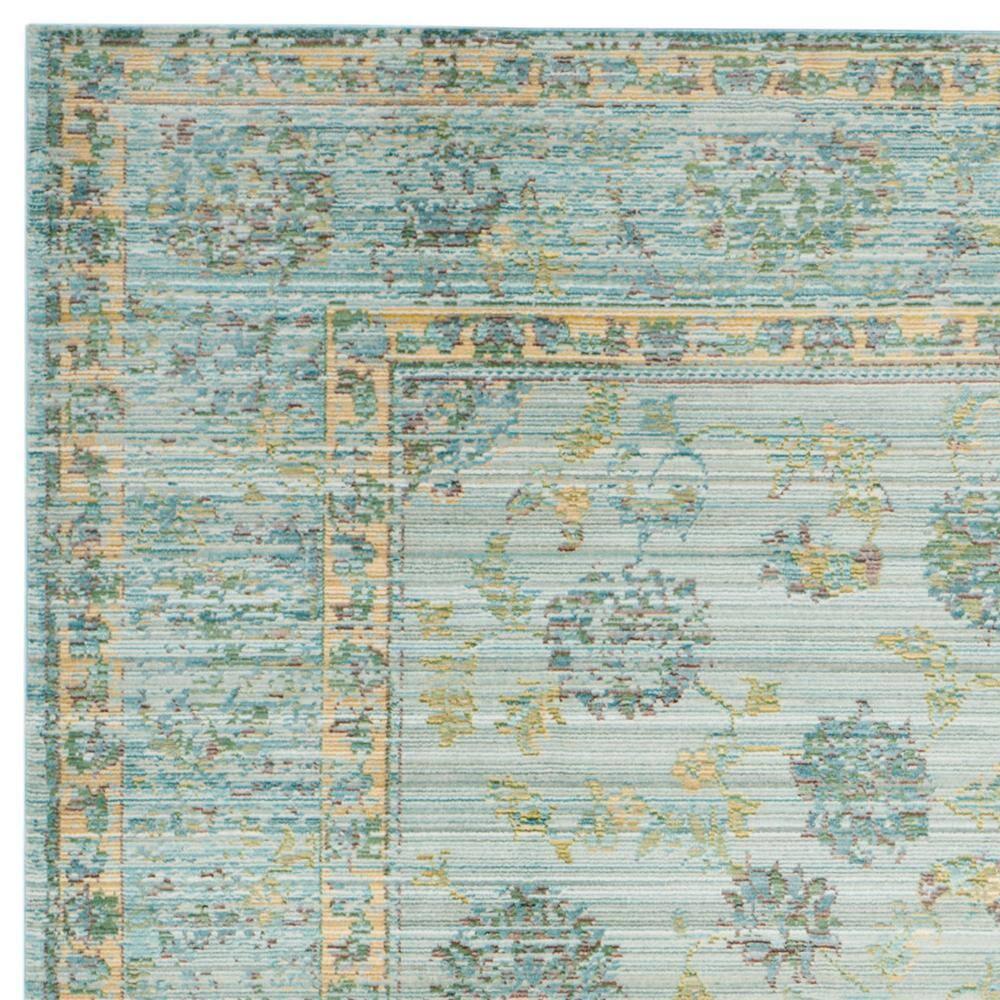 SAFAVIEH Valencia Cionadogh Floral Bordered Polyester Area Rug, Light Blue/Turquoise, 9' x 12'