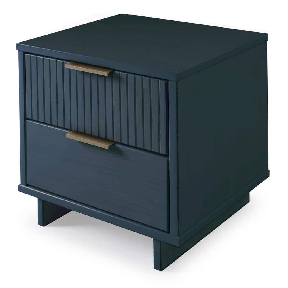 Granville Modern 2 Drawer Nightstand Midnight Blue - Manhattan Comfort: Soft Close, UV Finish, Metal Handles