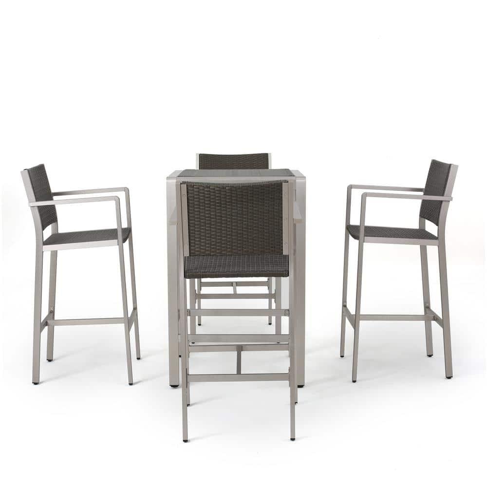 Noble House Cape Coral Outdoor 5 Piece Bar Set in Gray