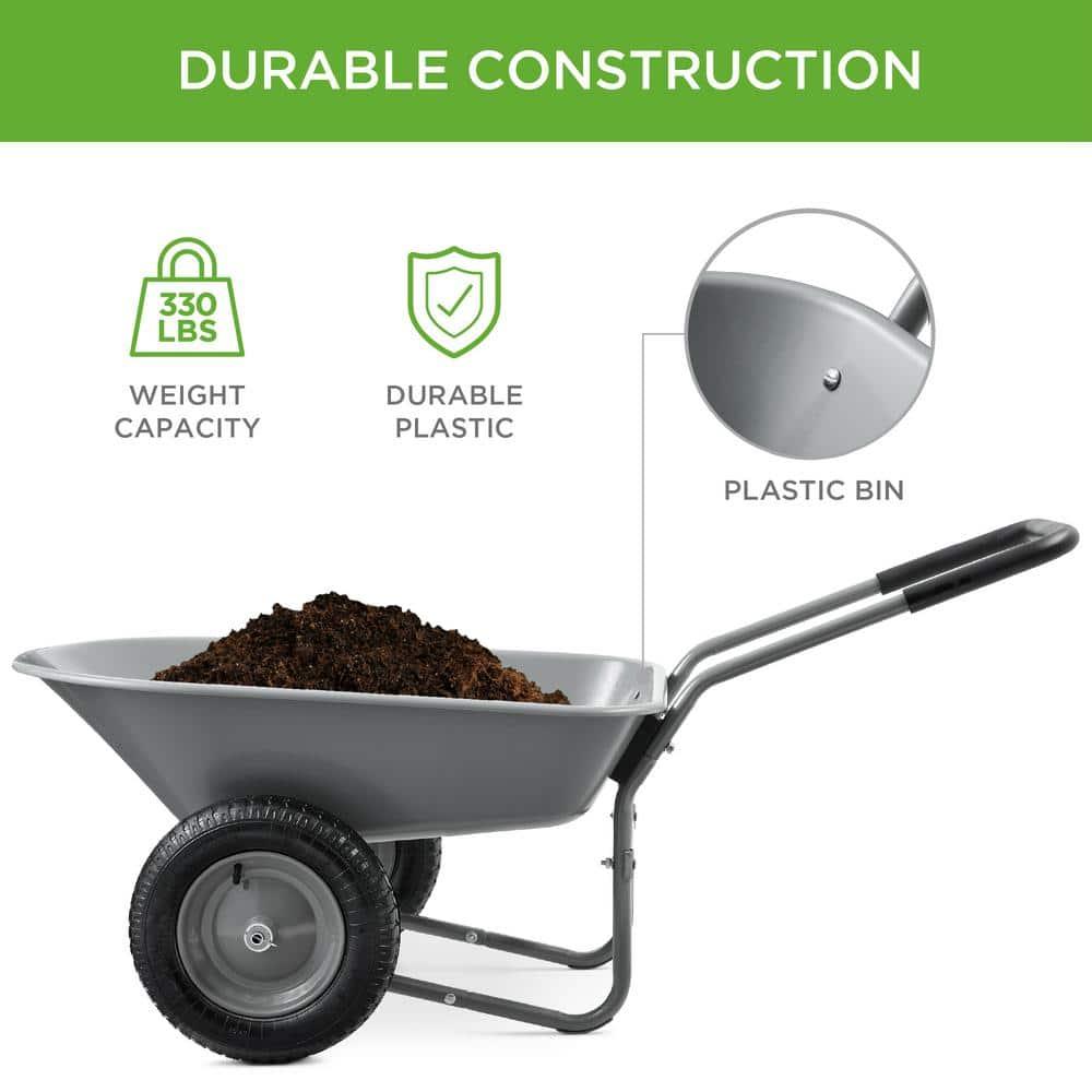 Best Choice Products Best Choice Products Dual-Wheel Home Wheelbarrow Yard Garden Cart For Lawn, Construction