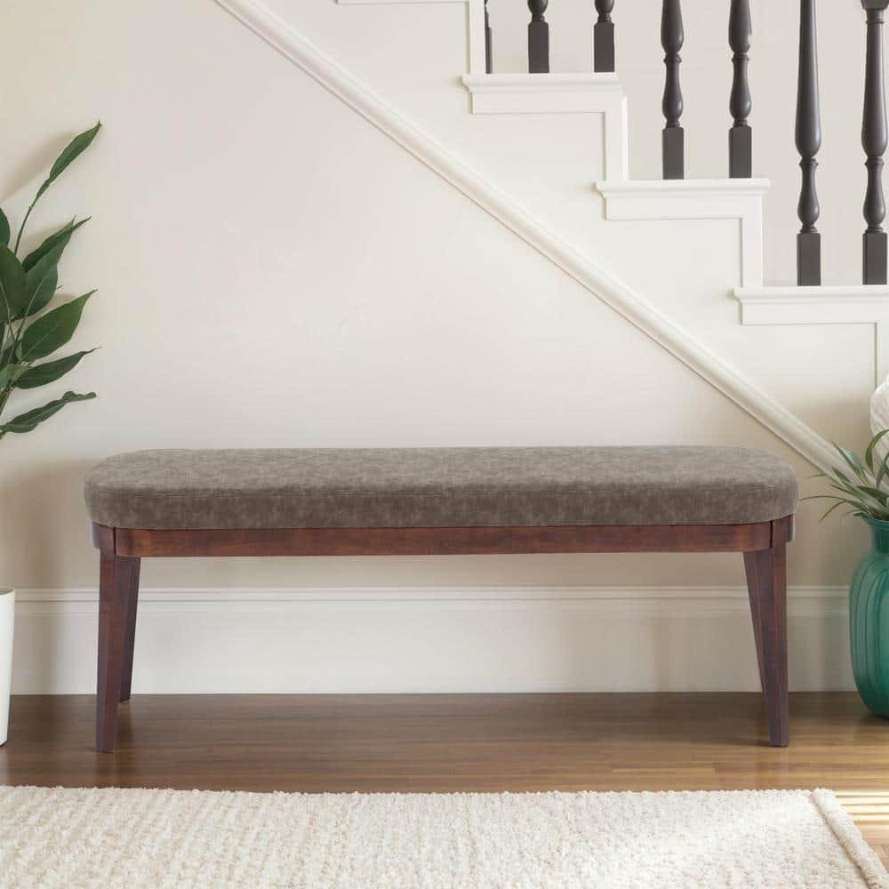 Christopher Knight Home Forma Mid-Century Modern Faux Leather and Rubberwood Upholstered Bench, Brown