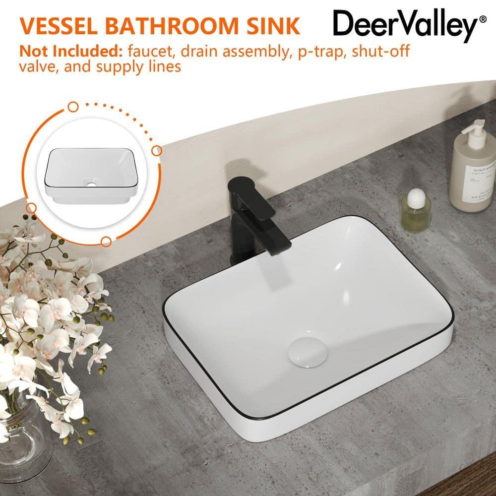 Ally 16 in. Rectangular Bathroom Ceramic Semi-Recessed Vessel Sink White Art Basin