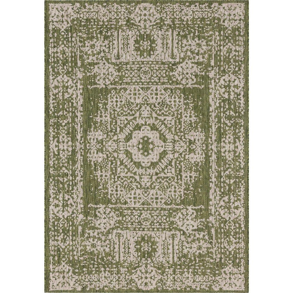 Unique Loom 7' 1 x 10' 0 Rectangle Indoor/Outdoor Traditional Green Area Rug