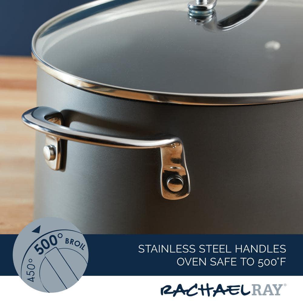 Rachael Ray 8qt Hard Anodized Nonstick Oval Pasta Pot and Braiser Gray: Tempered Glass Lid, Dishwasher & Oven Safe