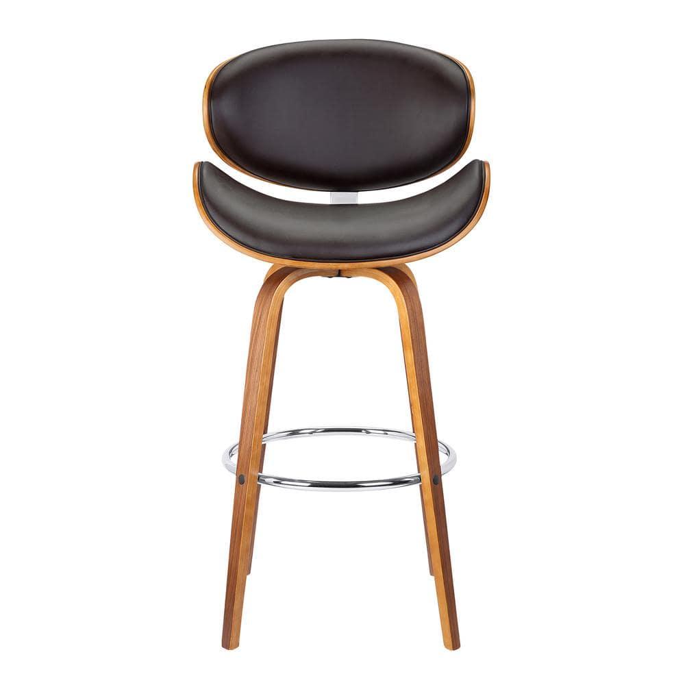 Armen Living Indoor Solstice Adjustable Black Faux Leather Swivel Barstool With Black Powder Coated Finish and Gold Accents