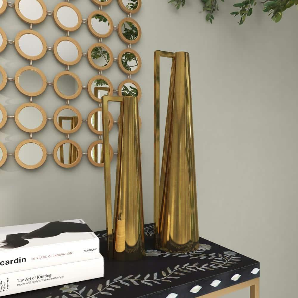 Olivia & May Set of 2 Modern Tapered Iron Pitcher Vases Gold: Luxury Glam Decor, Amphora Style, Tabletop Display