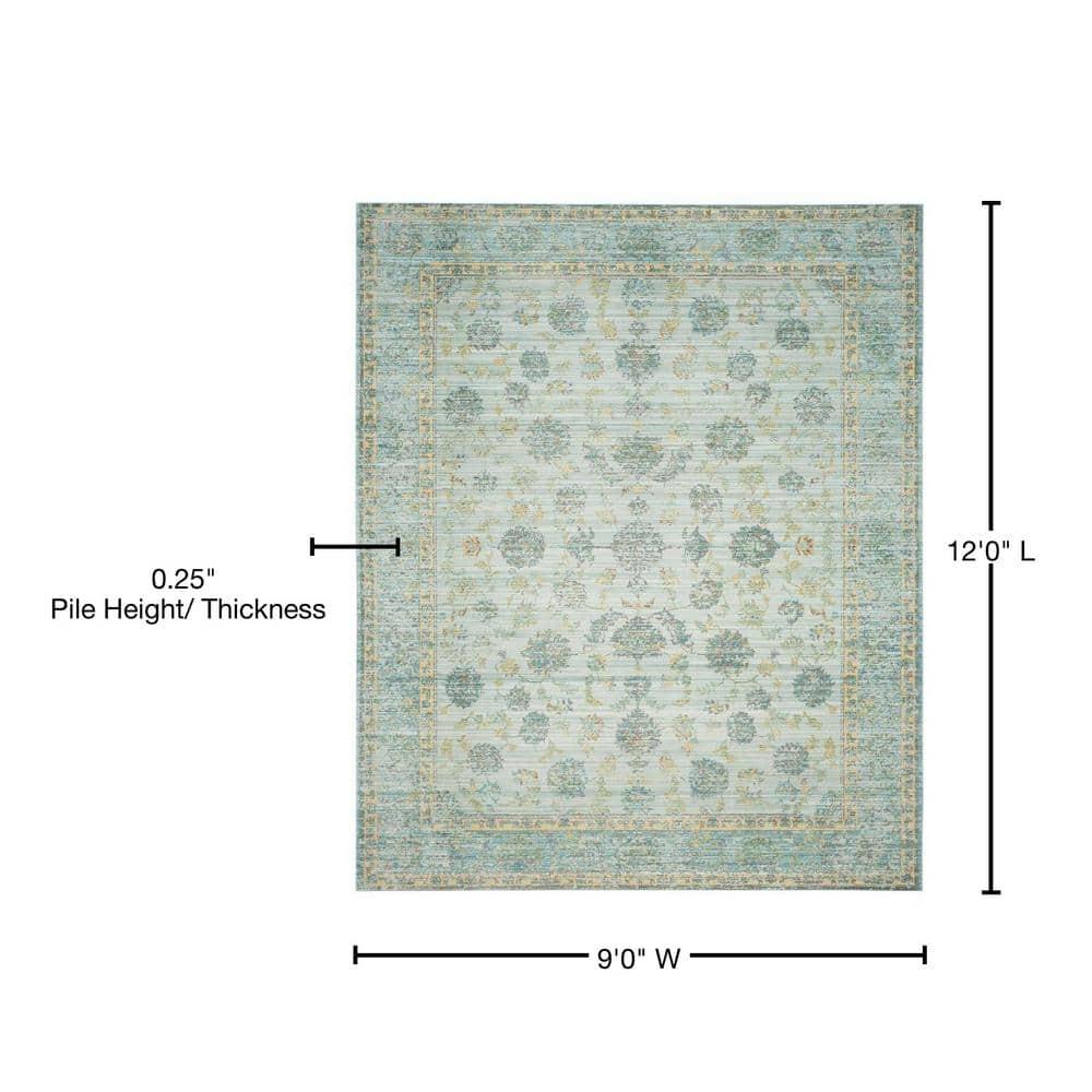SAFAVIEH Valencia Cionadogh Floral Bordered Polyester Area Rug, Light Blue/Turquoise, 9' x 12'