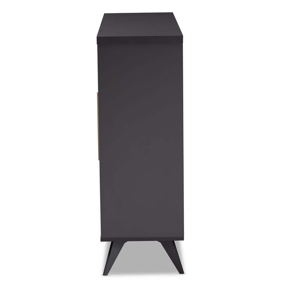 Baxton Studio Pietro Mid-Century Modern Dark Grey and Oak Finished Wine Cabinet