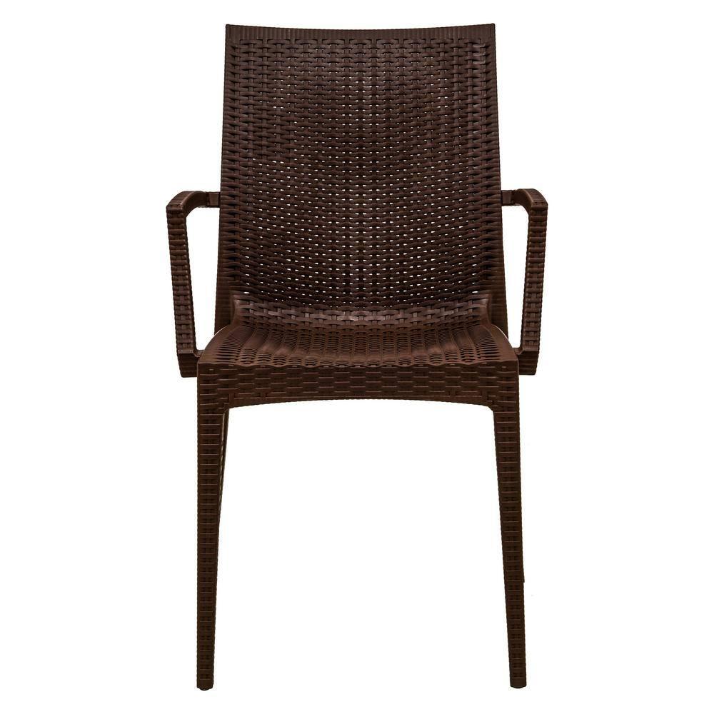 LeisureMod Mace Modern Dining Arm Chair for Indoor and Outdoor Home, Set of 2 in Brown