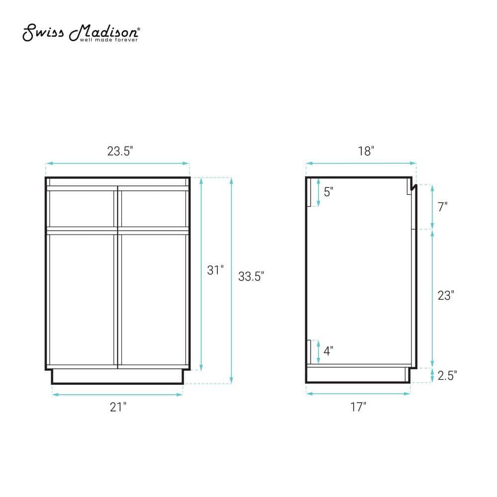 Swiss Madison St. Tropez 24" Freestanding Bathroom Vanity Cabinet Without Top In Natural Oak