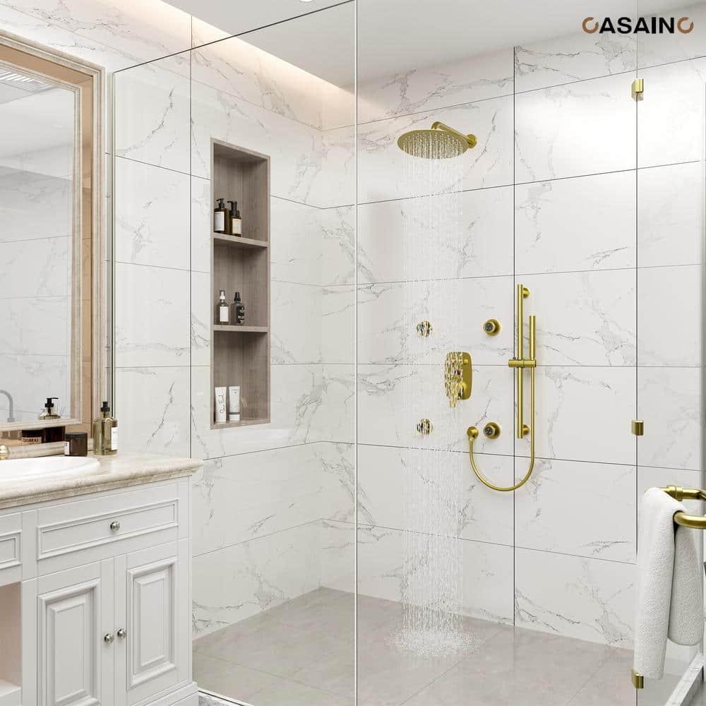 3-Function 12 Inch Temperature Digital Display Shower System With 2-Setting Slider Bar Handheld And 4Pcs Body Jets