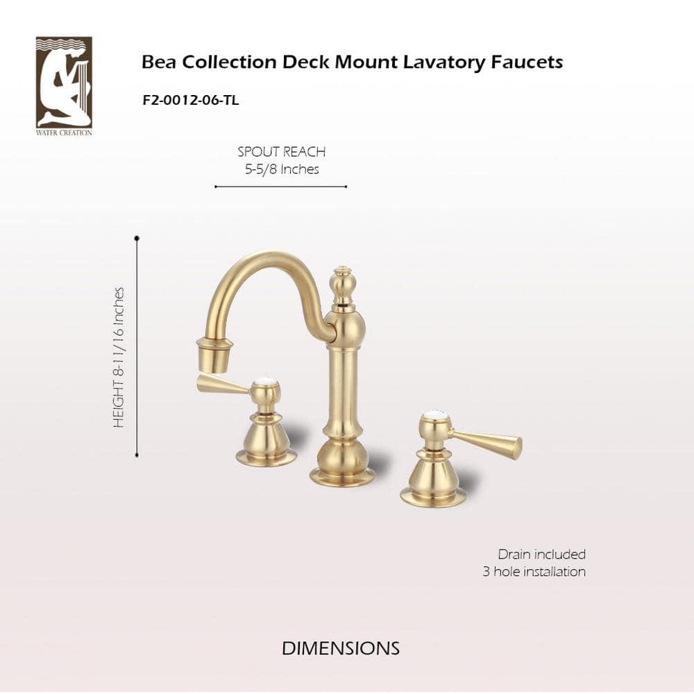 Water Creation  Satin Brass High Arc Torch Lever Handle True Brass Lavatory Faucet