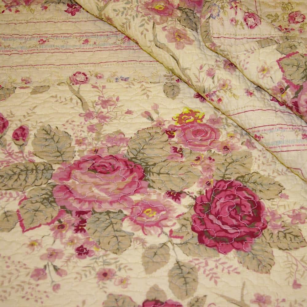 Antique Rose Cotton Reversible Quilt Set with Throw Pillows